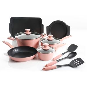 Outlet - Jogo de Panelas Oster 12 Peças Alumínio Lynhurst Marble Rosa